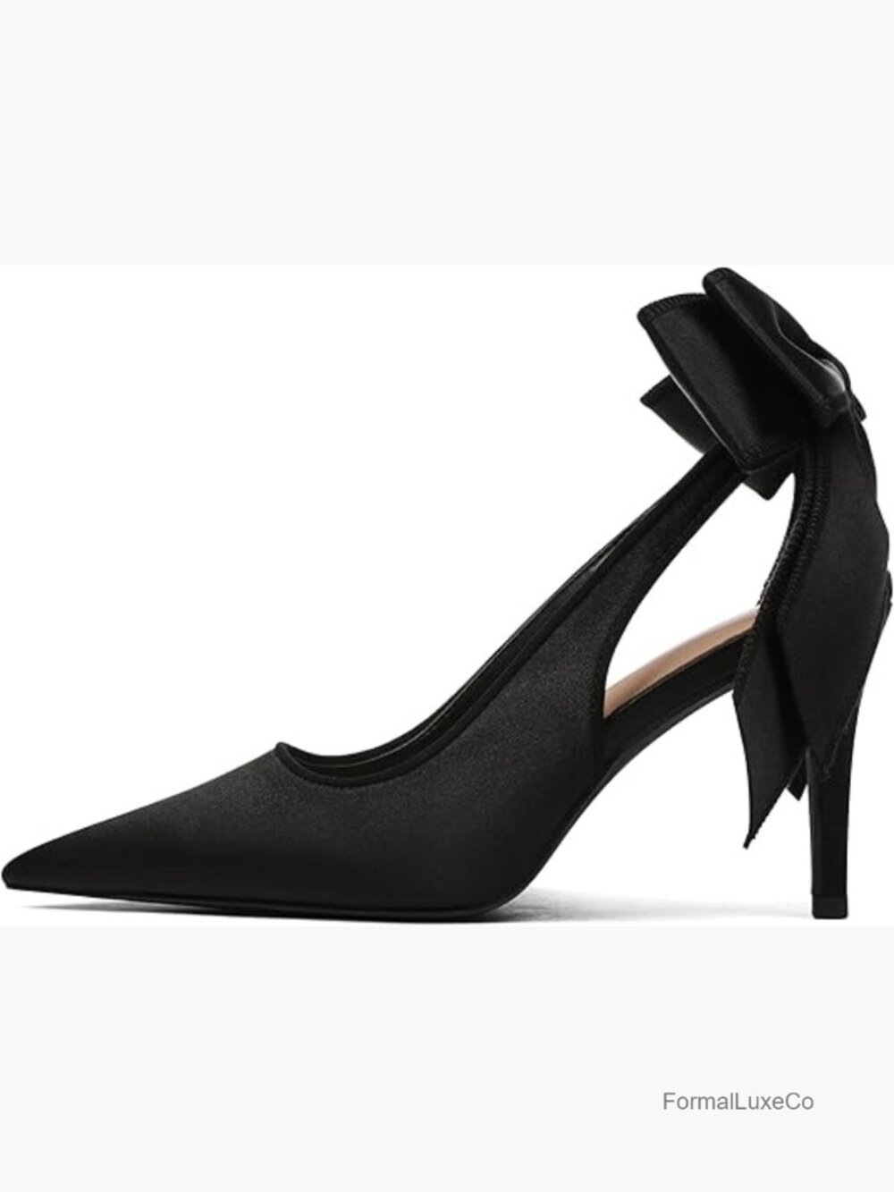 Slingback Heels Pointed Toe Stiletto Bow Tie Wedding Shoes Satin Pumps
